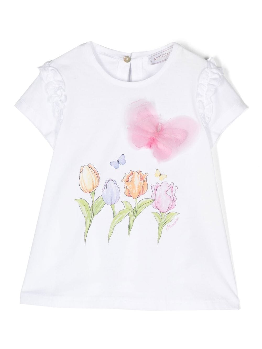 Monnalisa floral-print tulle-appliqué T-shirt - White von Monnalisa