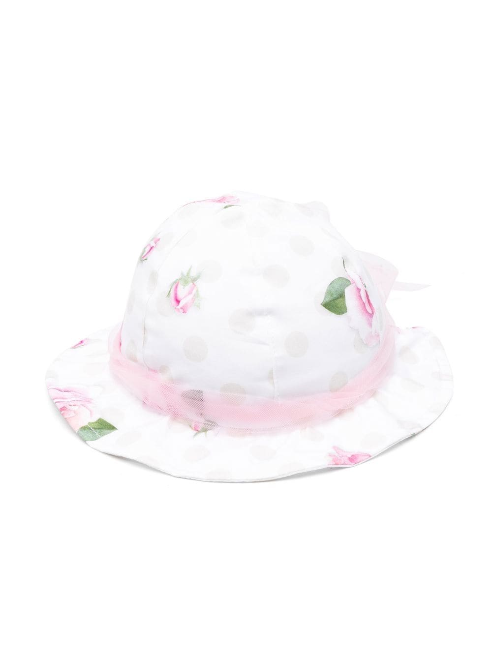 Monnalisa floral-print tulle-trim bonnet - White von Monnalisa