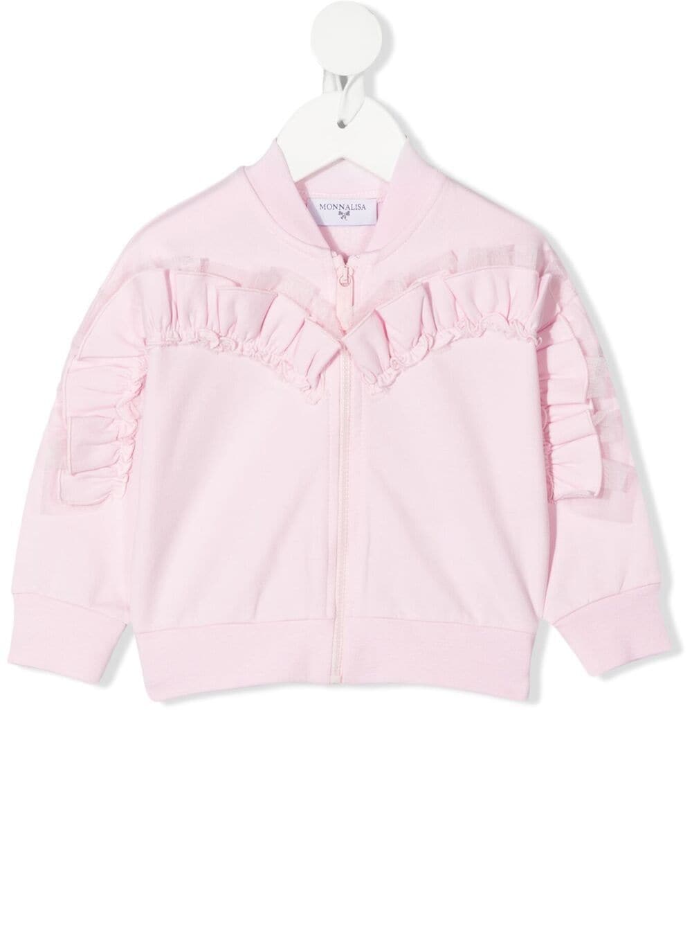 Monnalisa frill-detail zip-up sweatshirt - Pink von Monnalisa