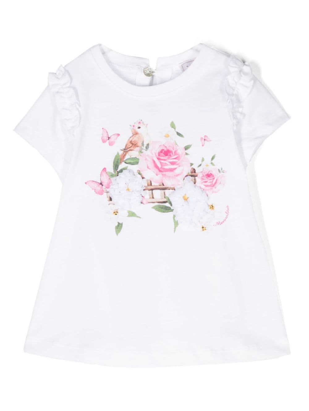 Monnalisa graphic-print ruffled cotton T-shirt - White von Monnalisa