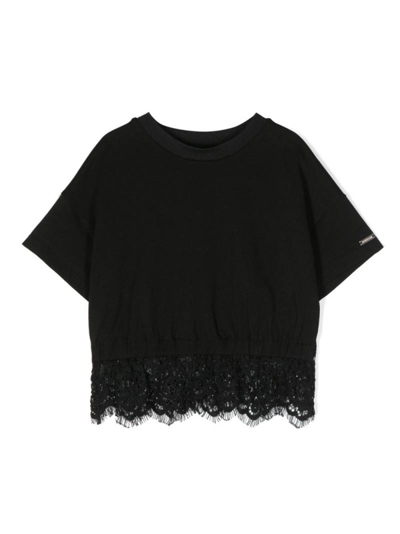 Monnalisa lace-panelling T-shirt - Black von Monnalisa