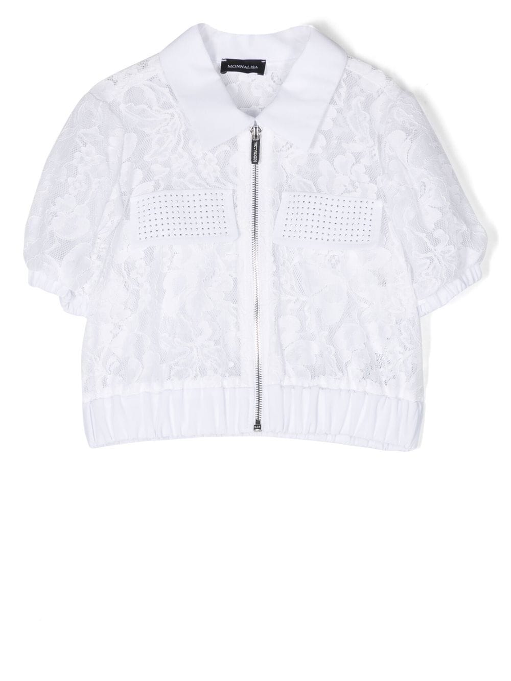 Monnalisa lace short-sleeve zip shirt - White von Monnalisa