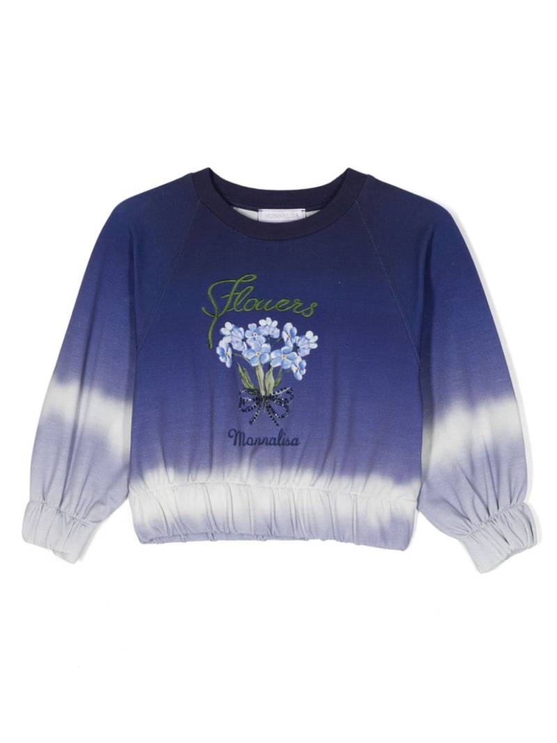Monnalisa logo-embroidered cotton sweatshirt - Blue von Monnalisa