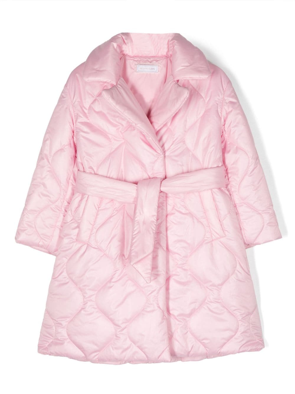 Monnalisa logo-patch belted quilted coat - Pink von Monnalisa