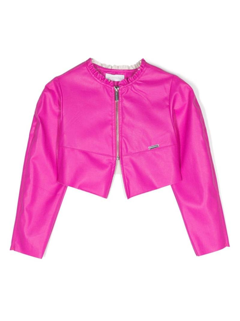 Monnalisa logo-plaque faux-leather jacket - Pink von Monnalisa