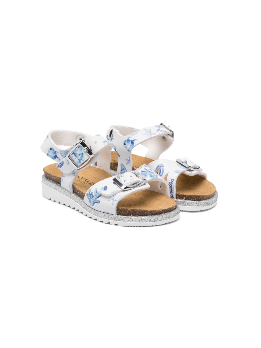 Monnalisa marine-print leather sandals - White von Monnalisa