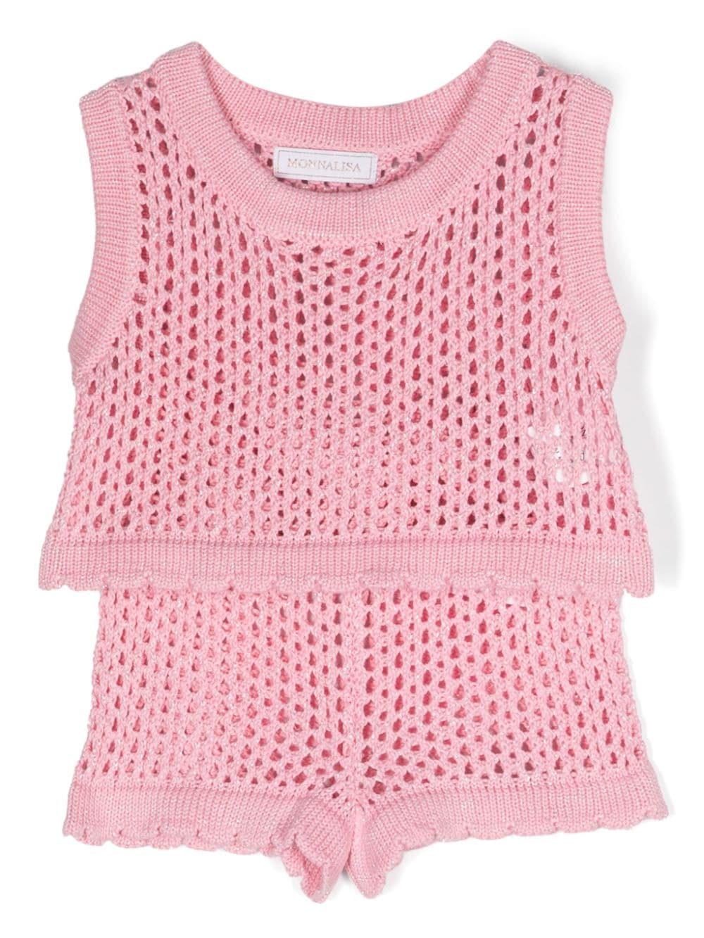 Monnalisa open-knit scallop-hem shorts set - Pink von Monnalisa