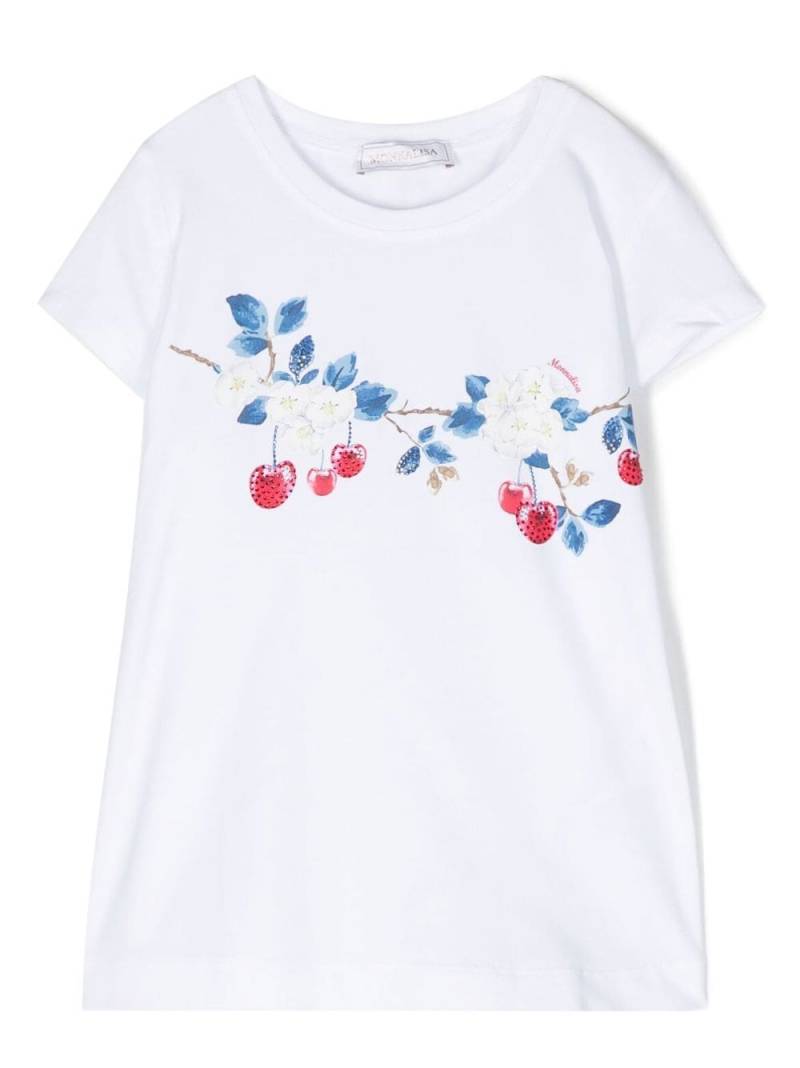 Monnalisa rhinestone cherry-print T-shirt - White von Monnalisa