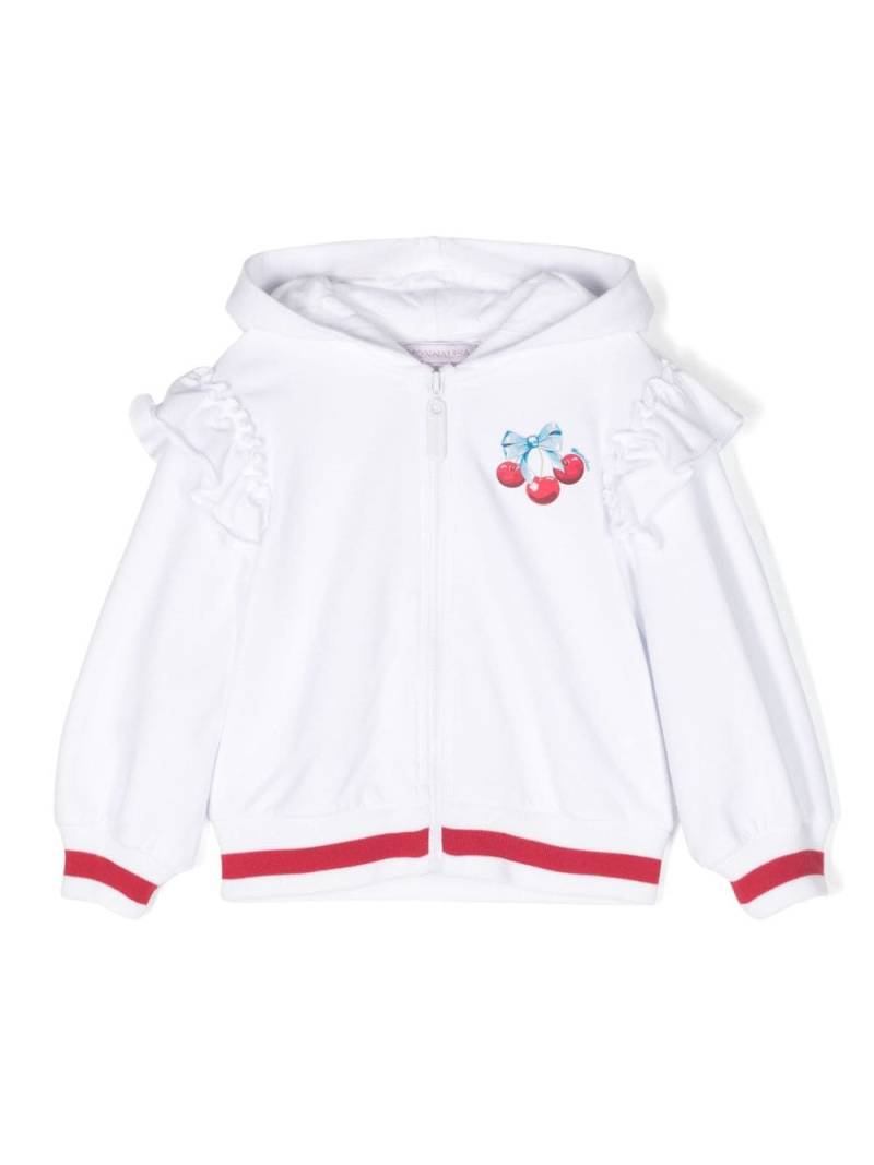 Monnalisa ruffled-detailed cotton-blend hoodie - White von Monnalisa