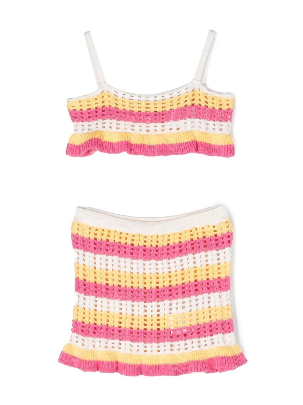 Monnalisa striped crochet two-piece set - Pink von Monnalisa