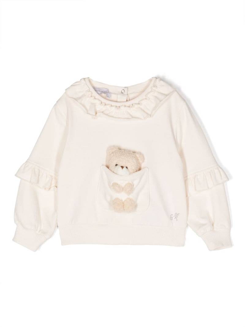 Monnalisa teddy bear-detail ruffled sweatshirt - Neutrals von Monnalisa