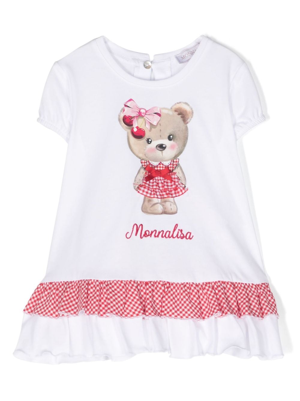 Monnalisa teddy bear-print ruffled-detailed top - White von Monnalisa