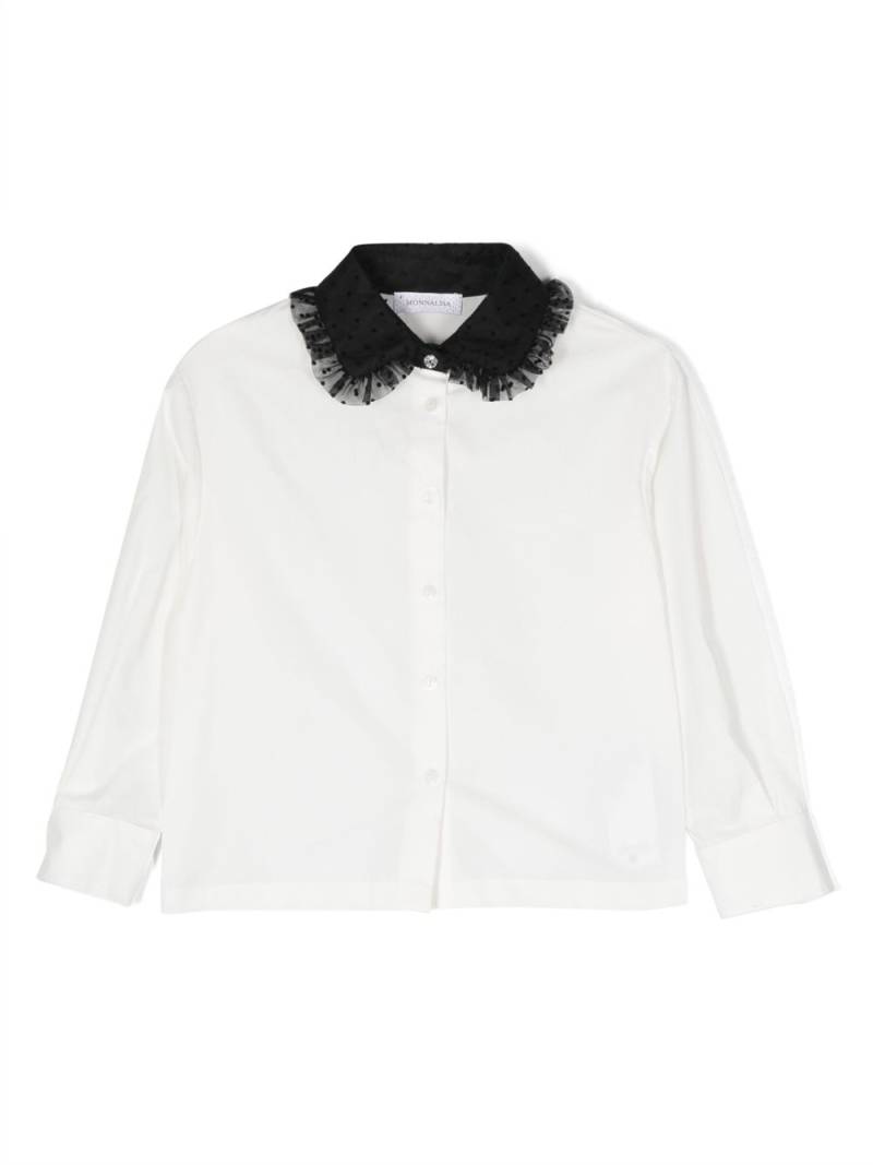 Monnalisa tulle-collar cropped shirt - White von Monnalisa
