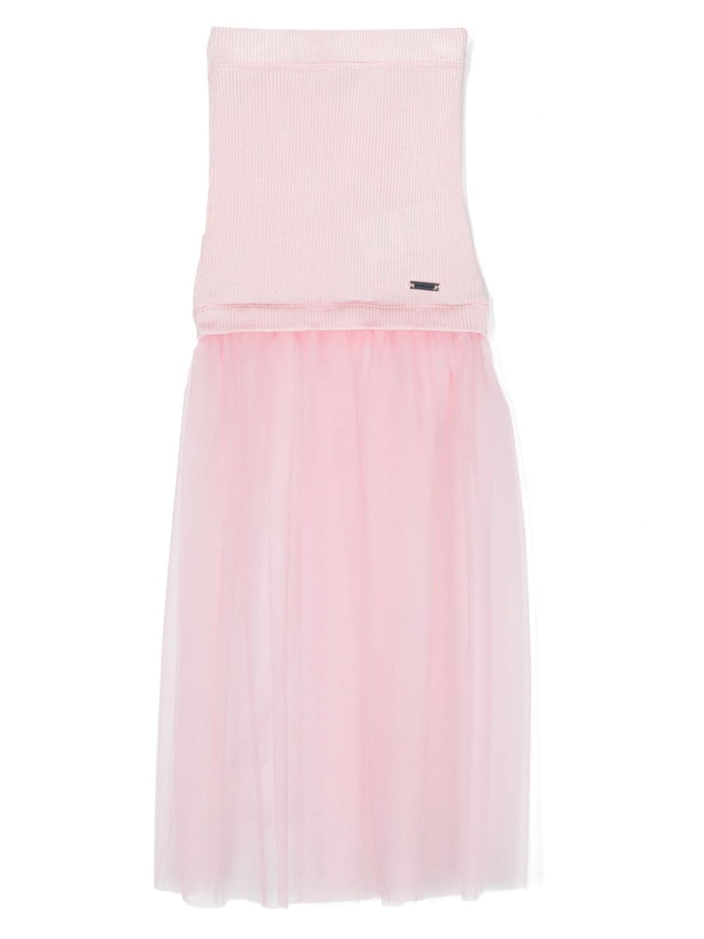 Monnalisa tulle-panel ribbed skirt - Pink von Monnalisa