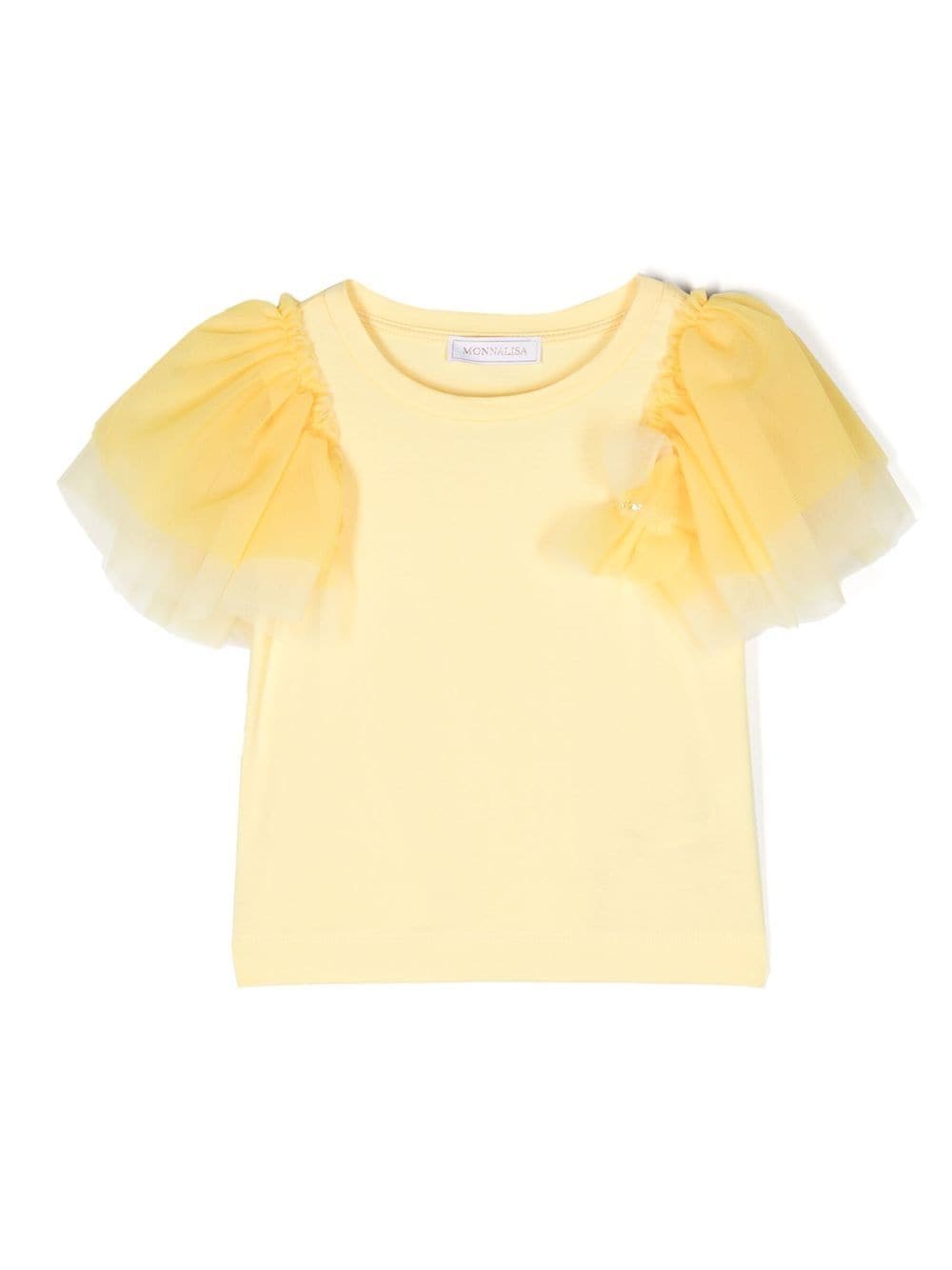 Monnalisa tulle-sleeve cotton T-shirt - Yellow von Monnalisa