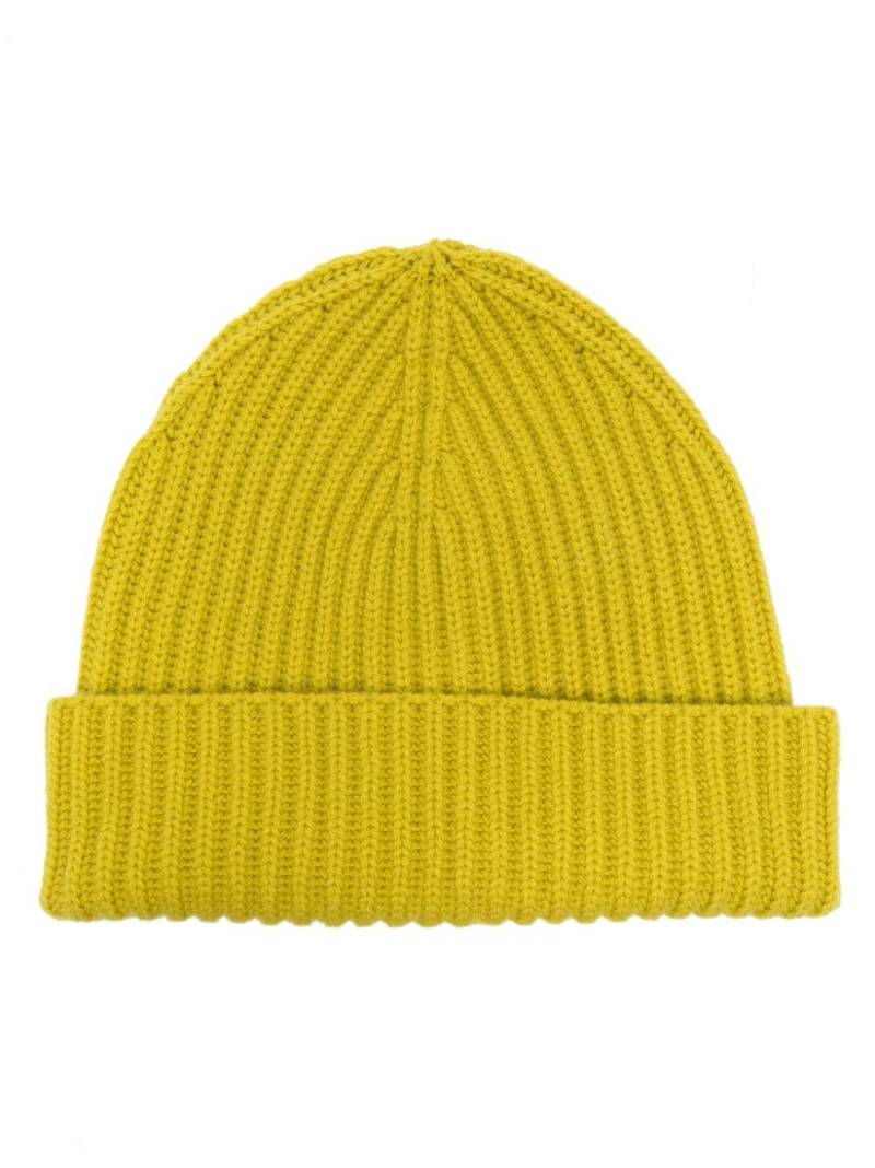 Moorer logo-tag knitted cashmere beanie - Yellow von Moorer