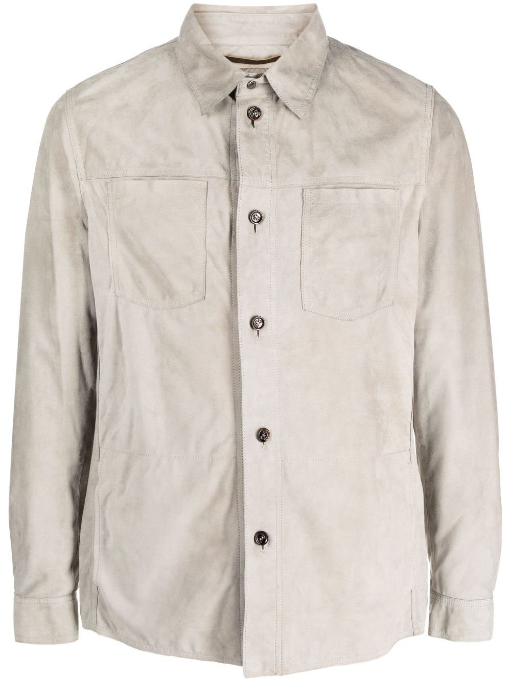 Moorer long-sleeve leather overshirt - Grey von Moorer