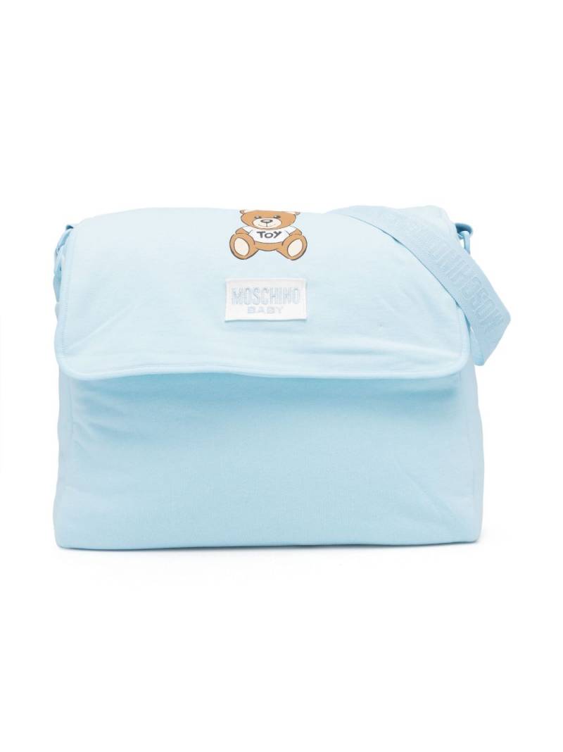 Moschino Kids Leo Teddy-print cotton changing bag - Blue von Moschino Kids