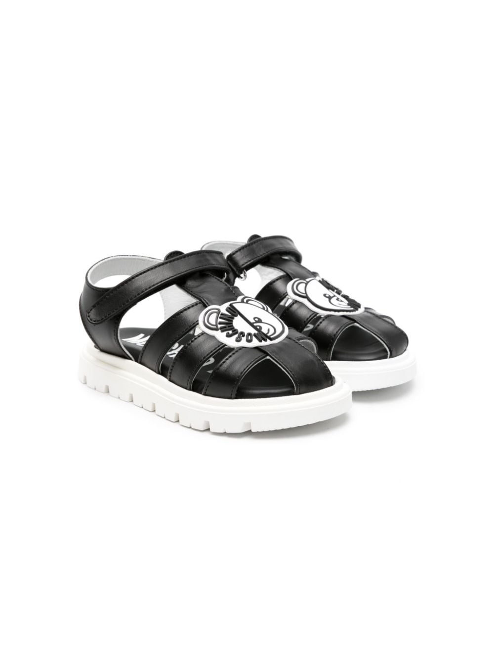 Moschino Kids Teddy Bear-appliqué leather sandals - Black von Moschino Kids