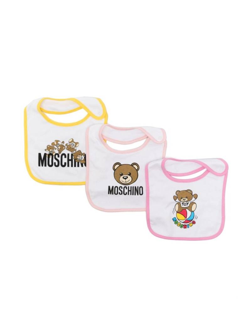 Moschino Kids Teddy Bear cotton bibs (set of three) - White von Moschino Kids