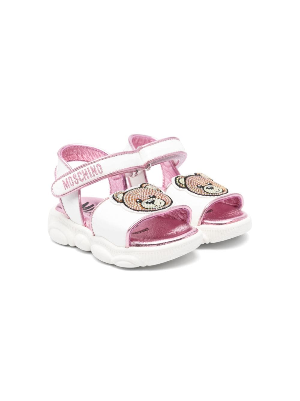 Moschino Kids Teddy Bear crystal-embellished sandals - White von Moschino Kids