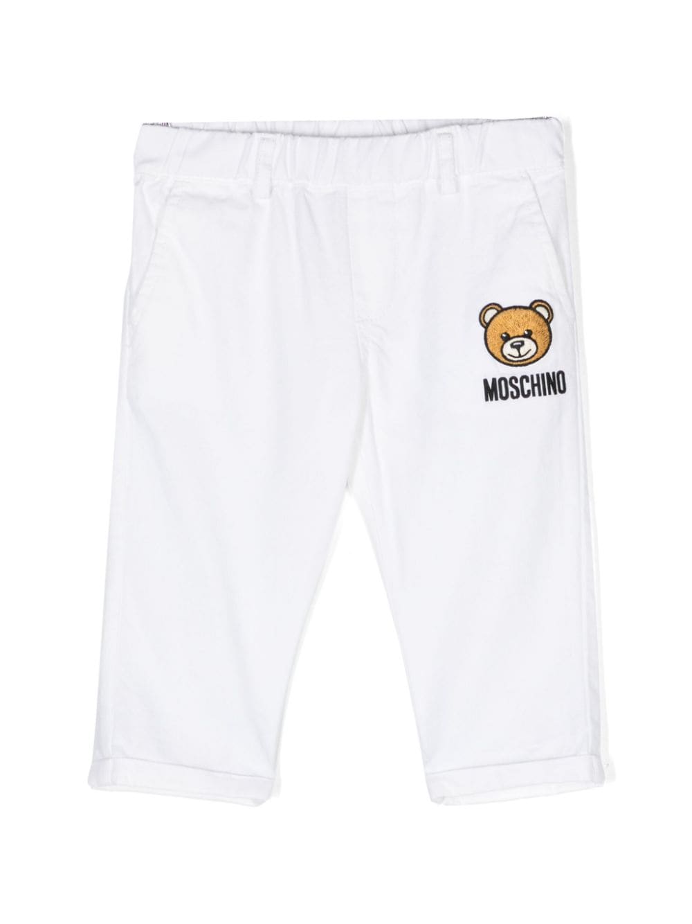 Moschino Kids Teddy Bear-embroidered cotton trousers - White von Moschino Kids