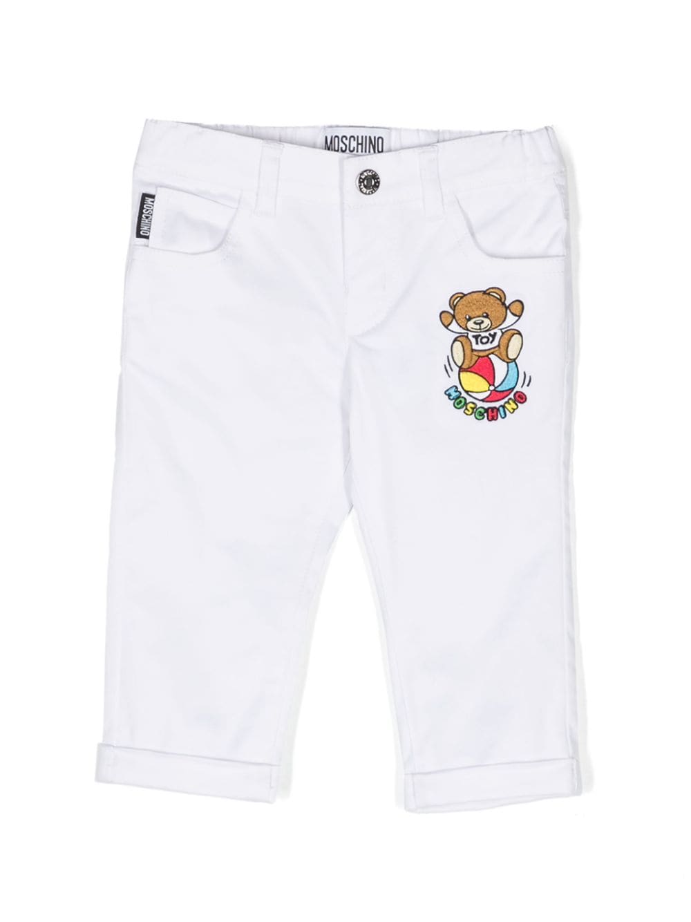 Moschino Kids Teddy Bear-embroidered cotton trousers - White von Moschino Kids