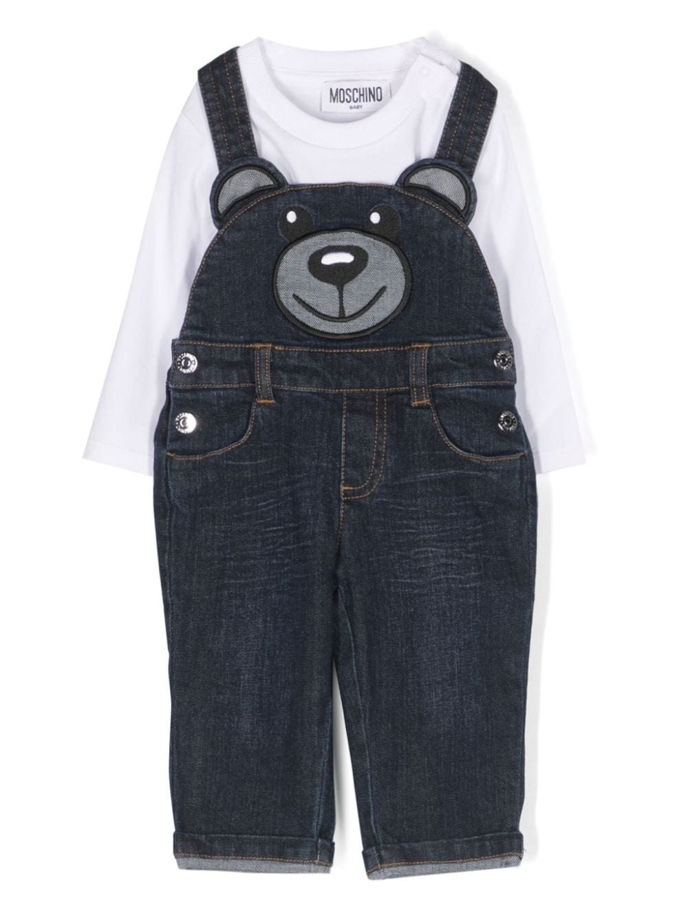 Moschino Kids Teddy Bear-motif denim dungarees - White von Moschino Kids