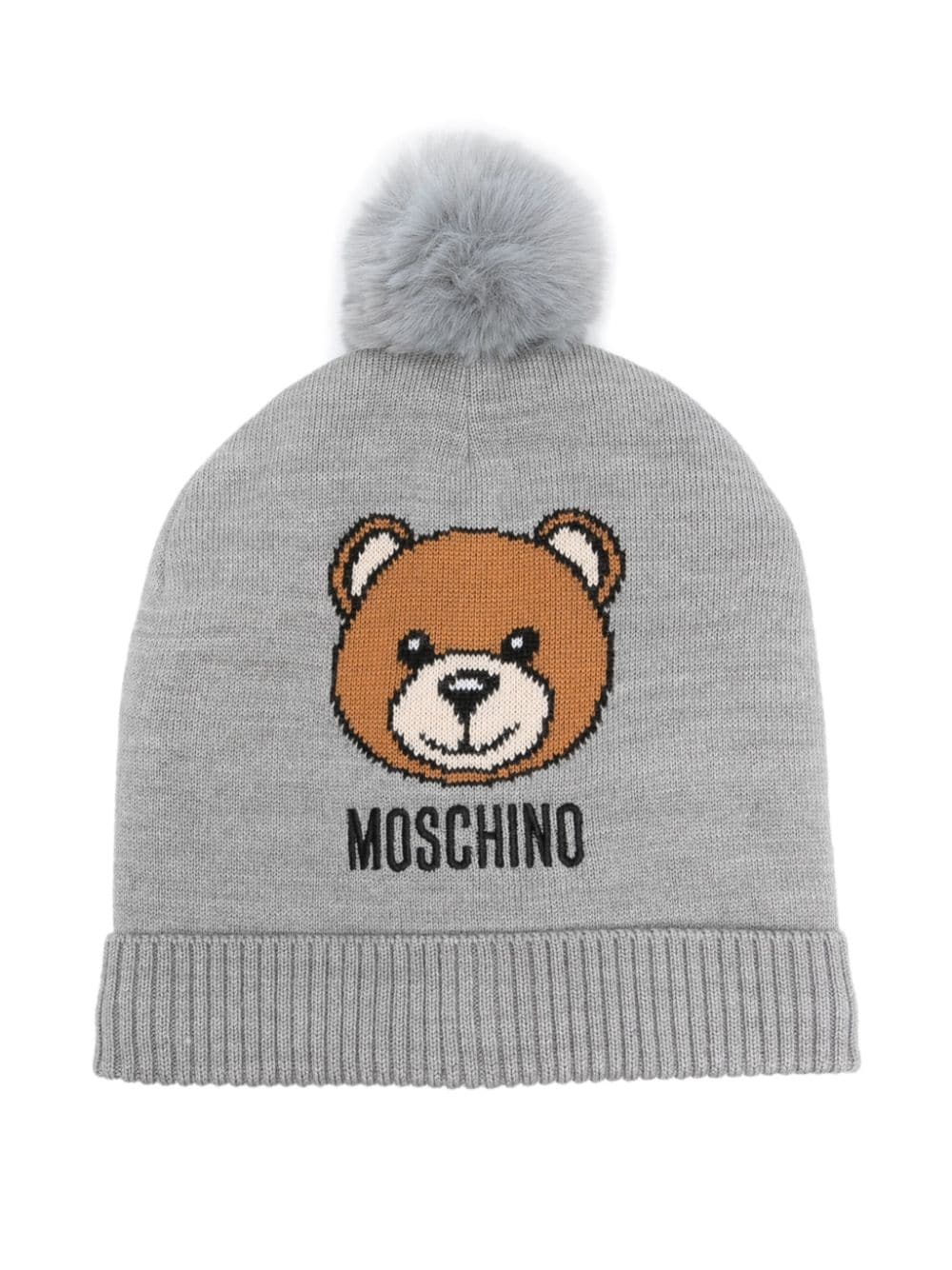 Moschino Kids Teddy Bear-motif pompom beanie - Grey von Moschino Kids