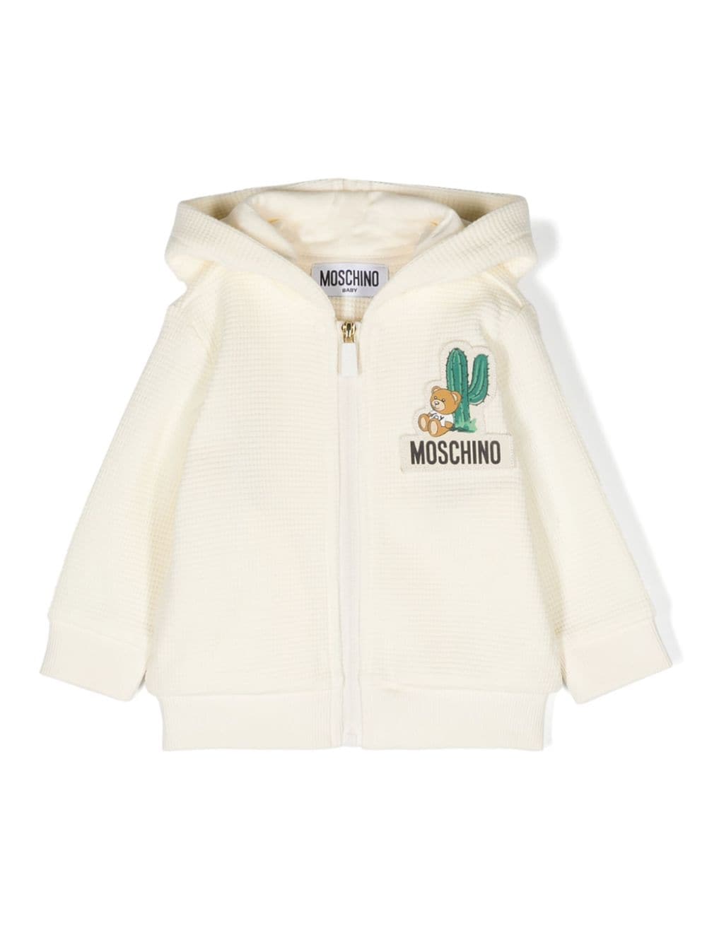 Moschino Kids Teddy Bear-patch zipped-up hoodie - Neutrals von Moschino Kids