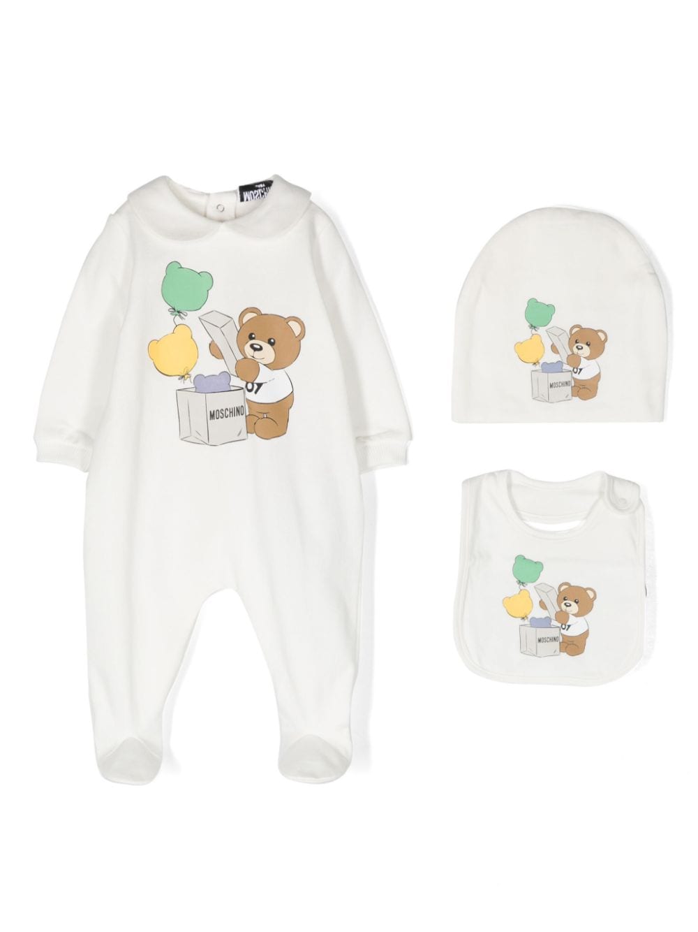 Moschino Kids Teddy Bear-print cotton babygrow set - White von Moschino Kids