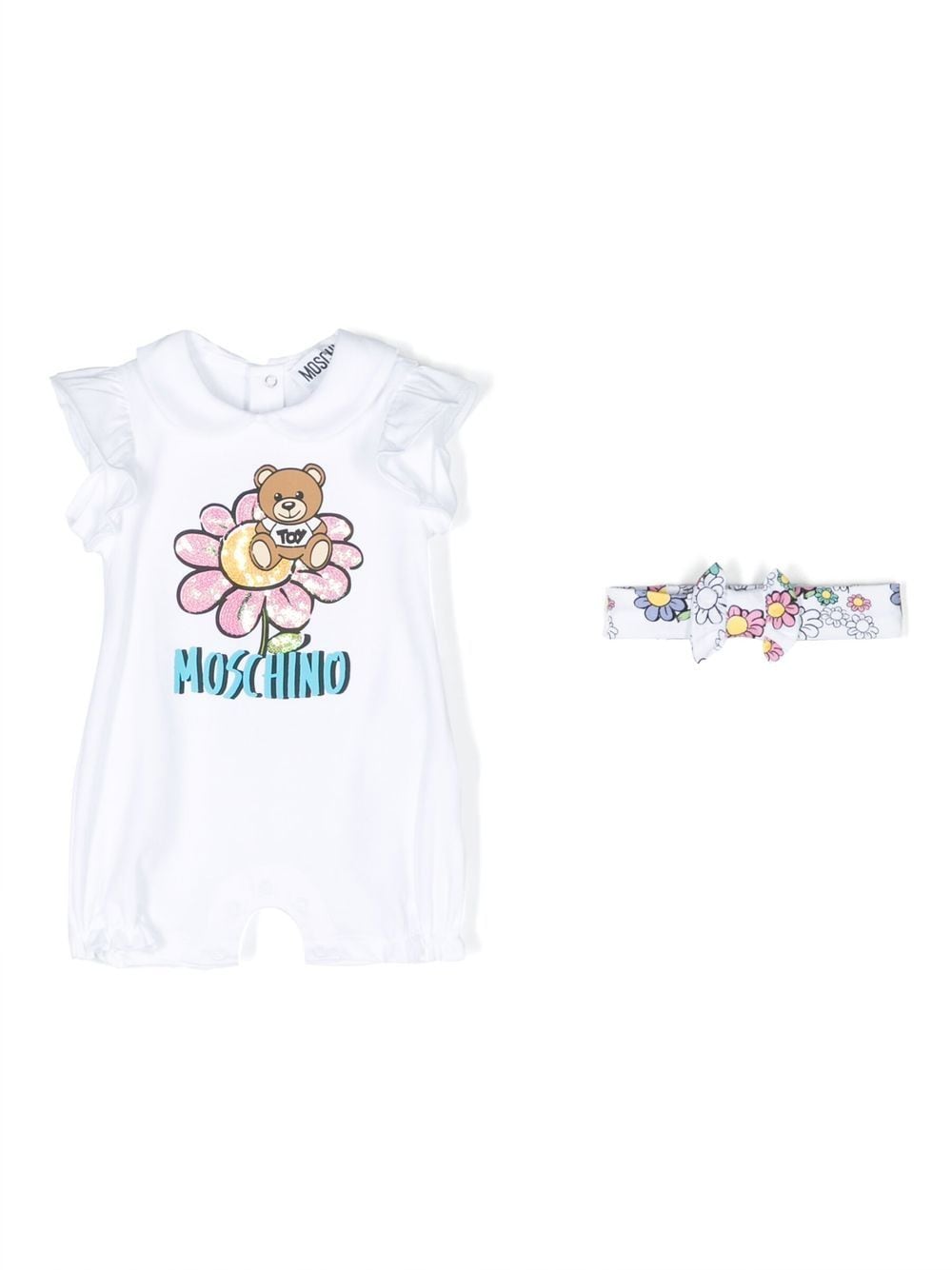 Moschino Kids Teddy Bear-print romper & headband - White von Moschino Kids