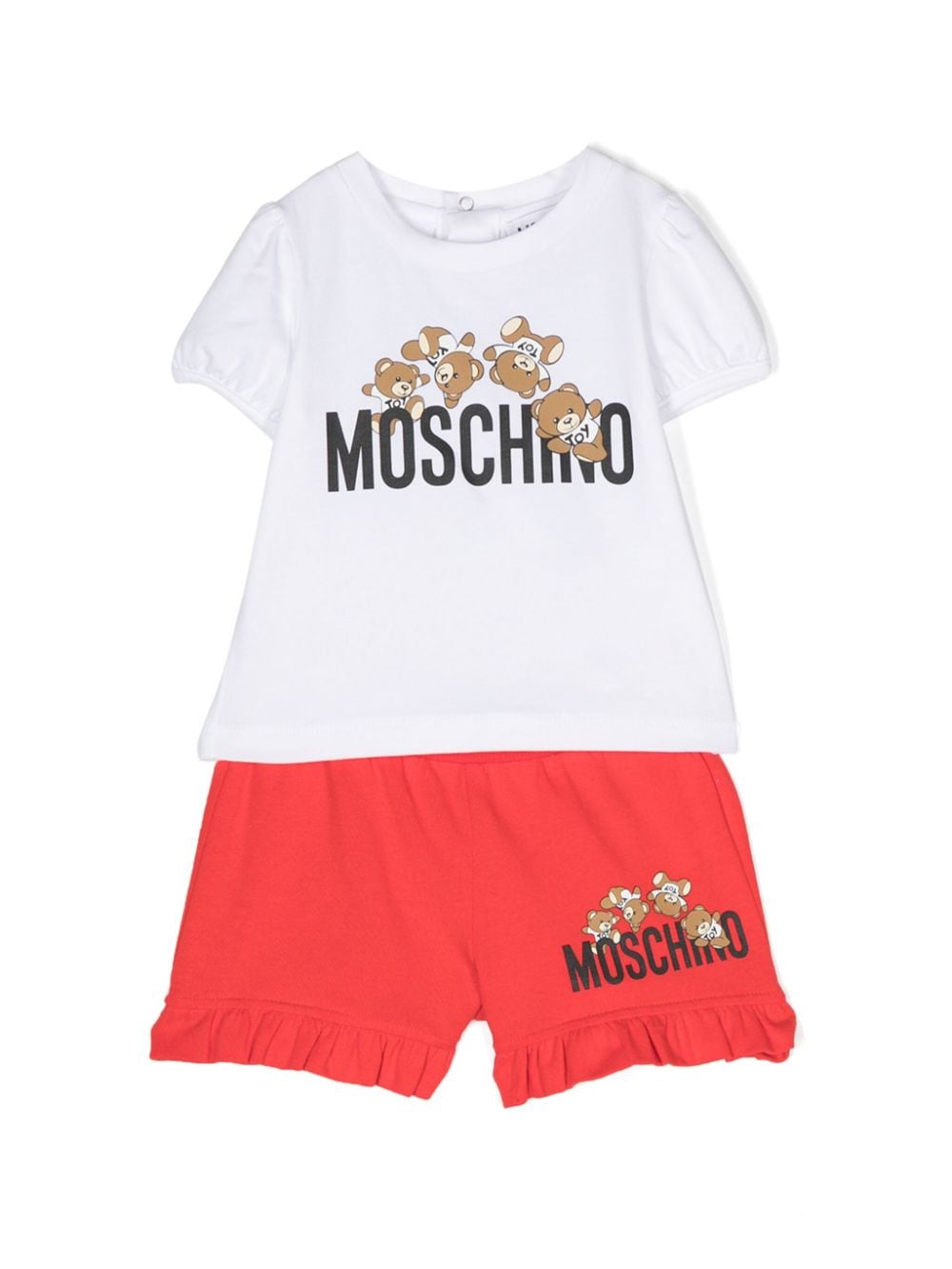 Moschino Kids Teddy Bear-print ruffle-detail shorts set - Red von Moschino Kids