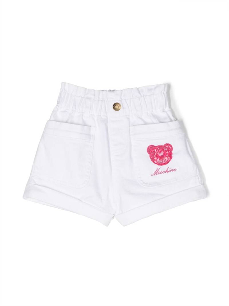 Moschino Kids Teddy-Bear ruched shorts - White von Moschino Kids