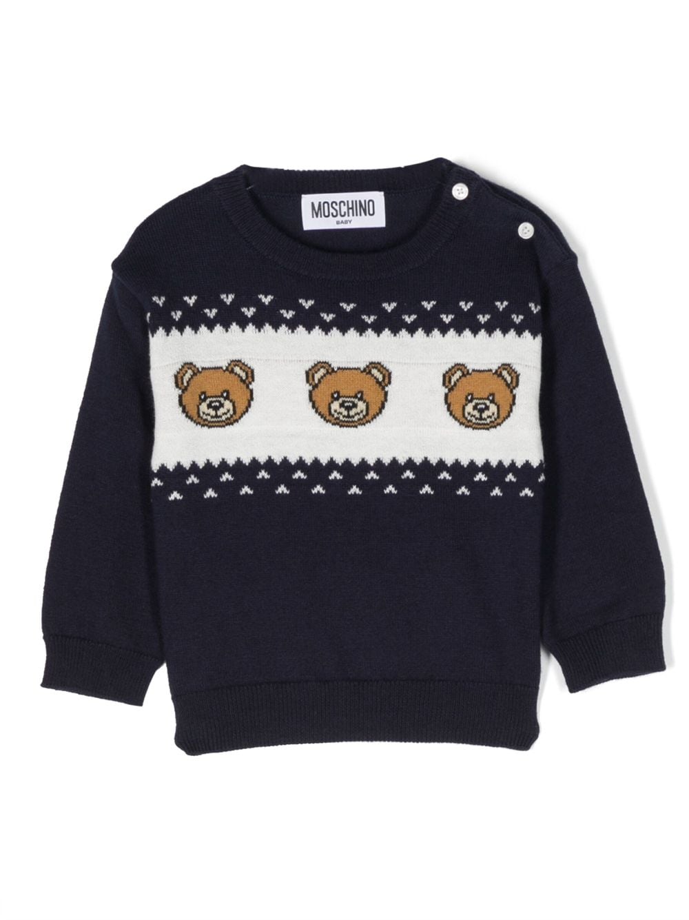 Moschino Kids bear-print intarsia-knit jumper - Blue von Moschino Kids