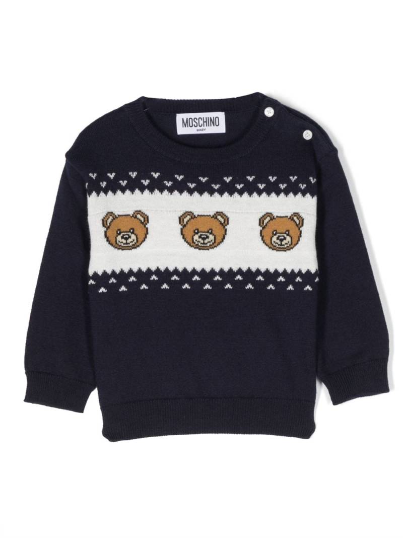 Moschino Kids bear-print intarsia-knit jumper - Blue von Moschino Kids