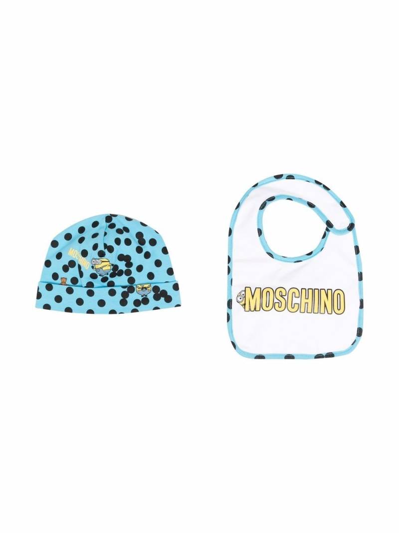 Moschino Kids cartoon-print hat-bib set - Blue von Moschino Kids