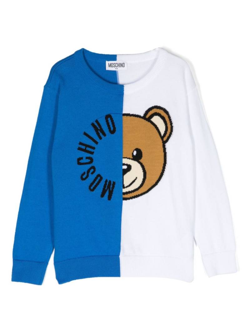 Moschino Kids colour-block logo-intarsia jumper - Blue von Moschino Kids