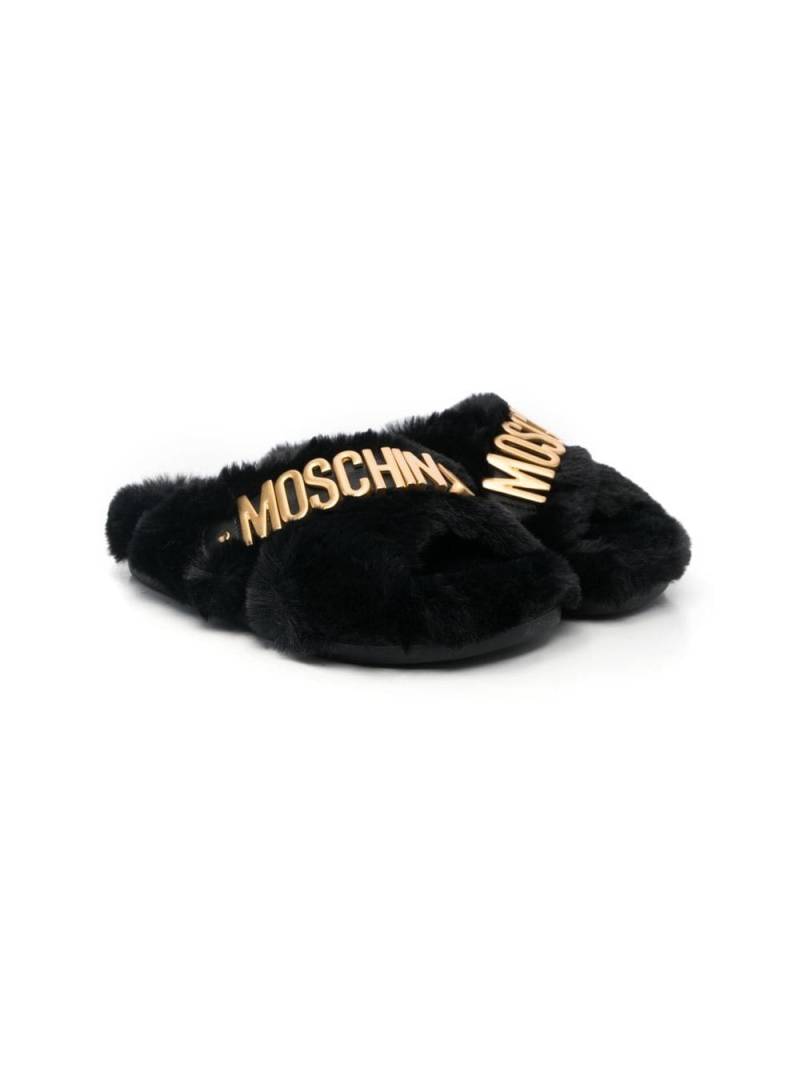 Moschino Kids faux-fur slip-on sandals - Black von Moschino Kids