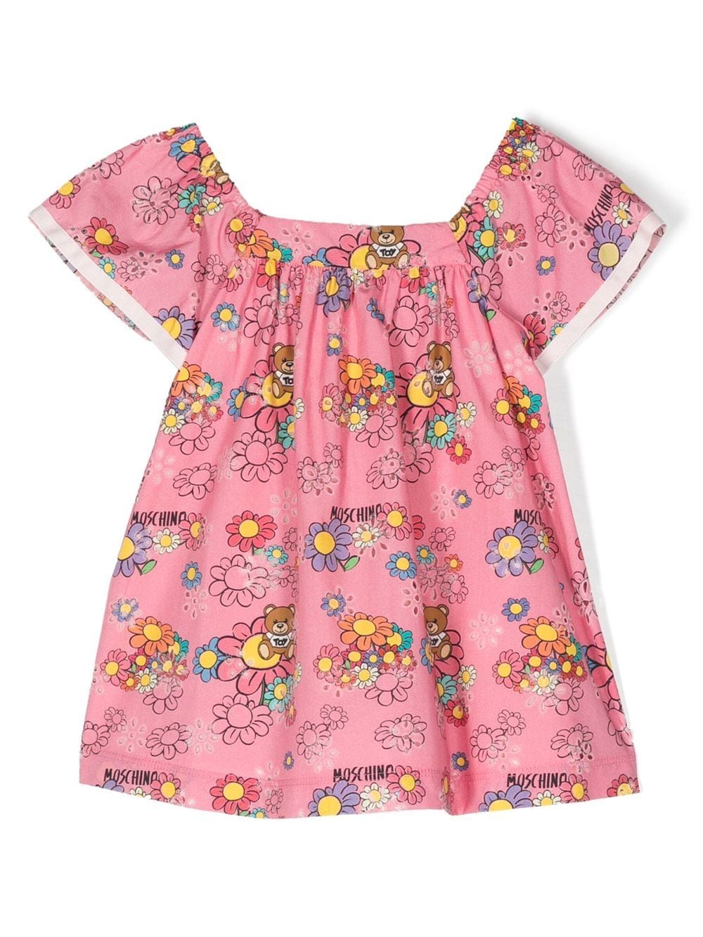 Moschino Kids floral teddy bear-print cotton dress - Pink von Moschino Kids