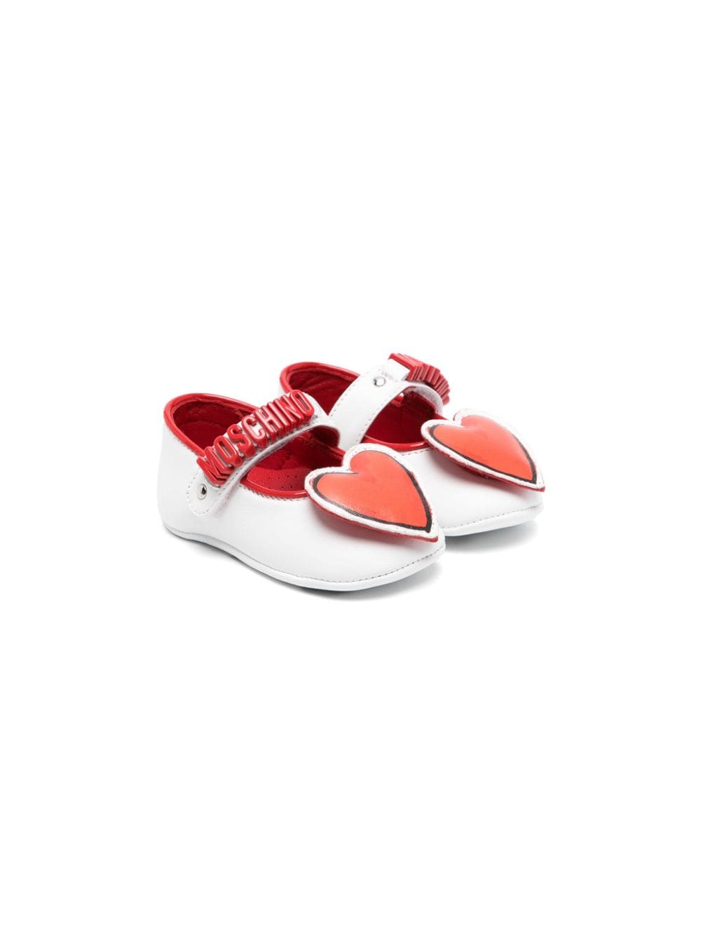Moschino Kids heart-appliqué leather ballerina shoes - White von Moschino Kids
