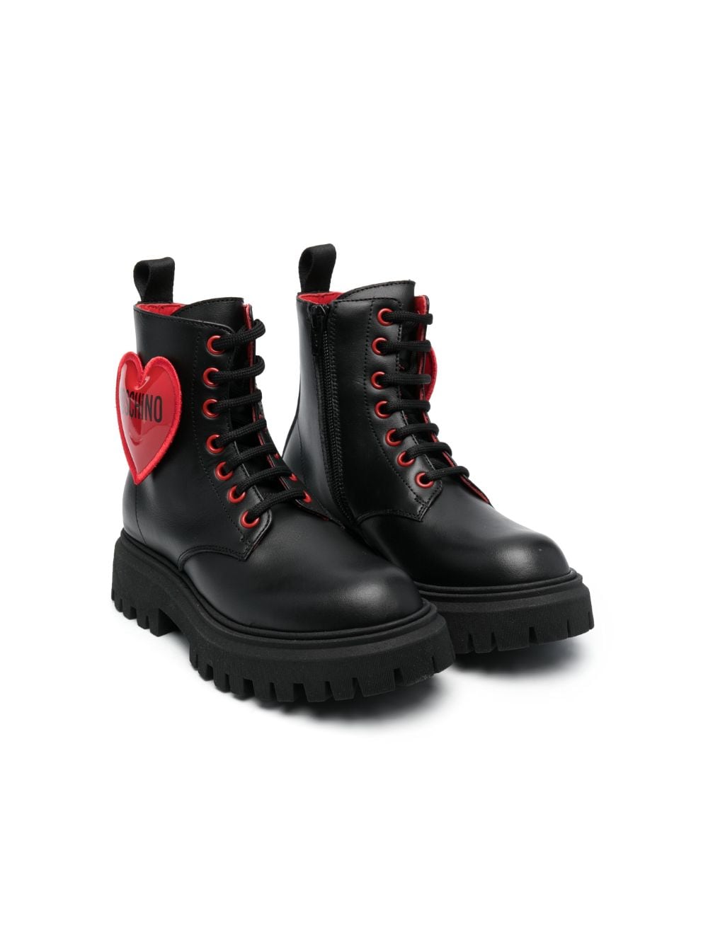 Moschino Kids heart-patch combat boots - Black von Moschino Kids