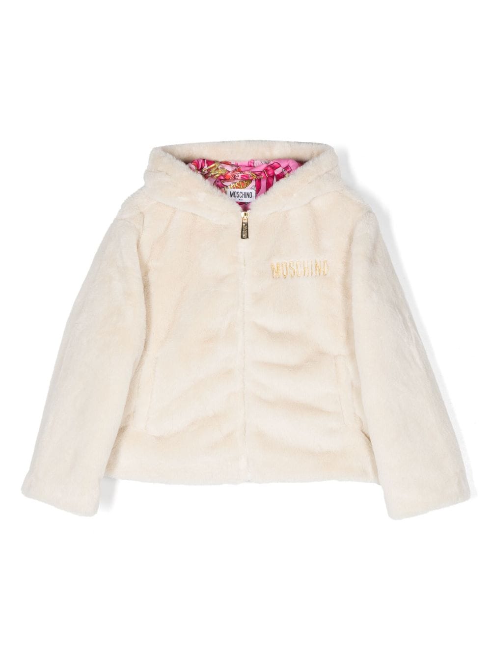 Moschino Kids hooded faux-fur jacket - White von Moschino Kids