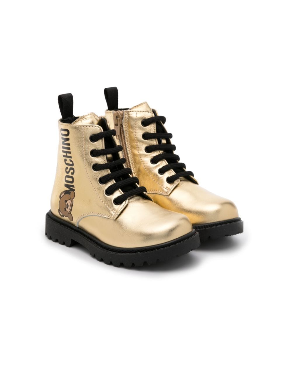 Moschino Kids laminated-finish leather ankle boots - Gold von Moschino Kids