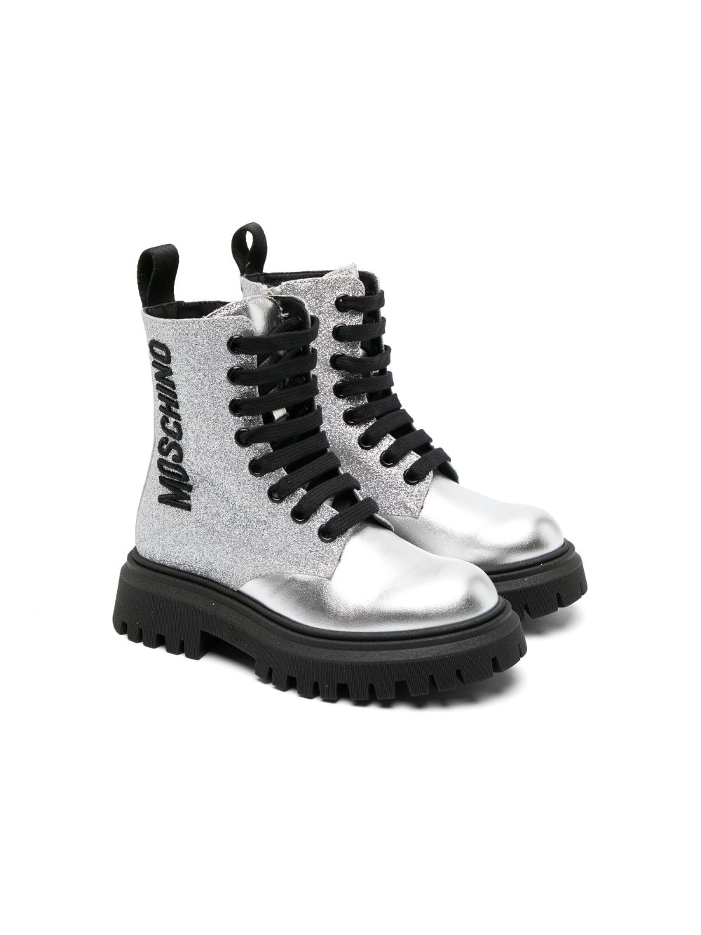 Moschino Kids logo-appliqué 40mm leather ankle boots - Silver von Moschino Kids