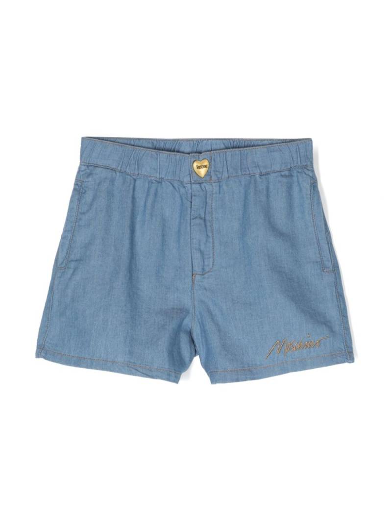 Moschino Kids logo-embroidered chambray shorts - Blue von Moschino Kids