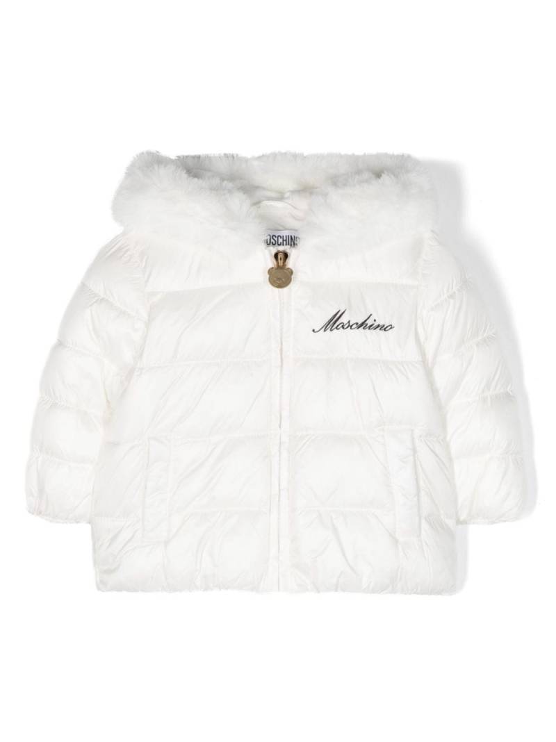 Moschino Kids logo-embroidered cotton padded jacket - White von Moschino Kids