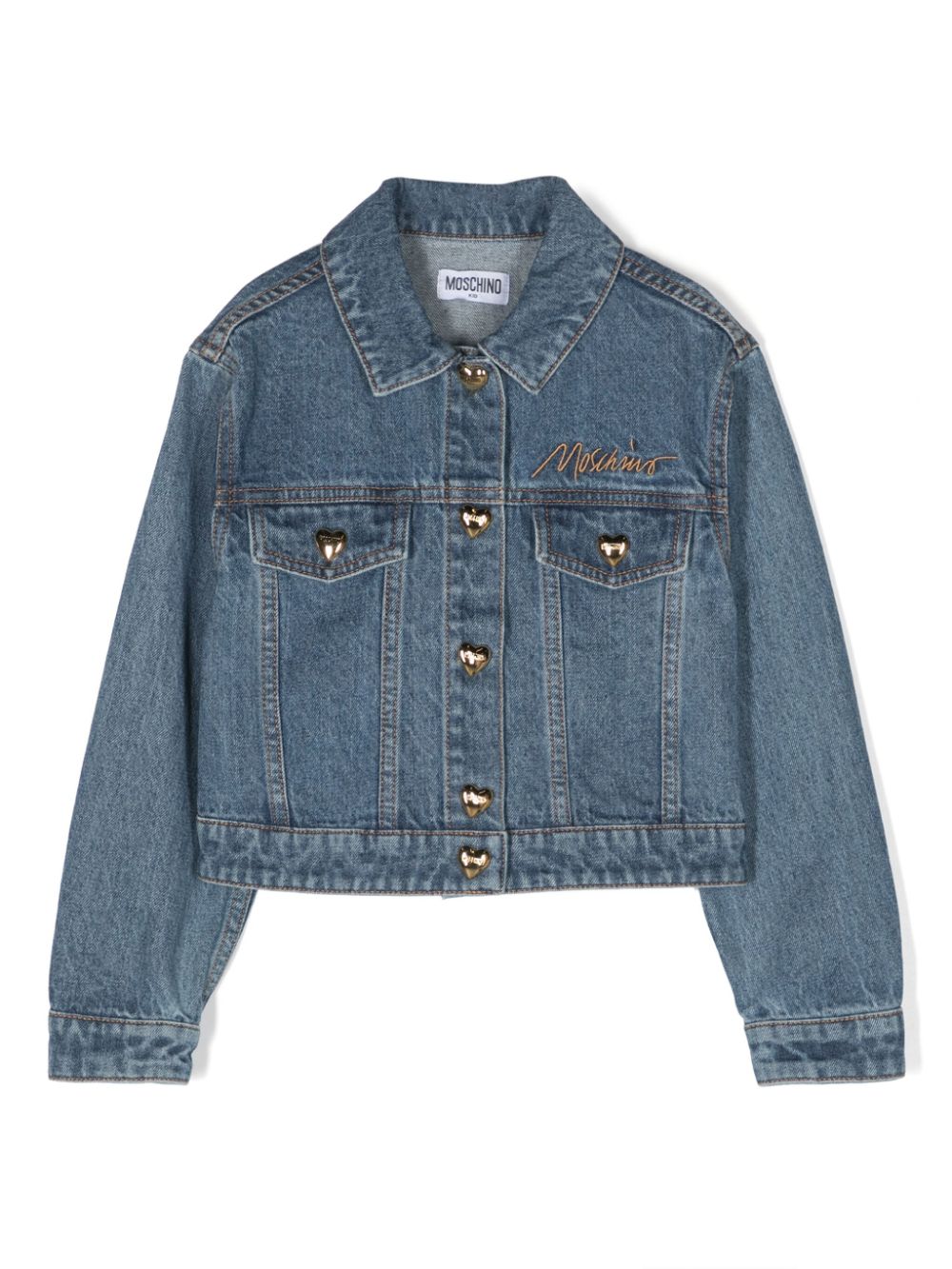 Moschino Kids logo-embroidered denim jacket - Blue von Moschino Kids