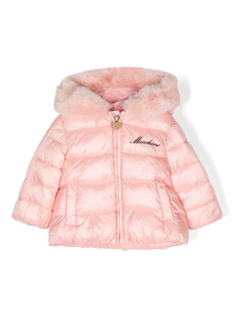 Moschino Kids logo-embroidered quilted hooded jacket - Pink von Moschino Kids