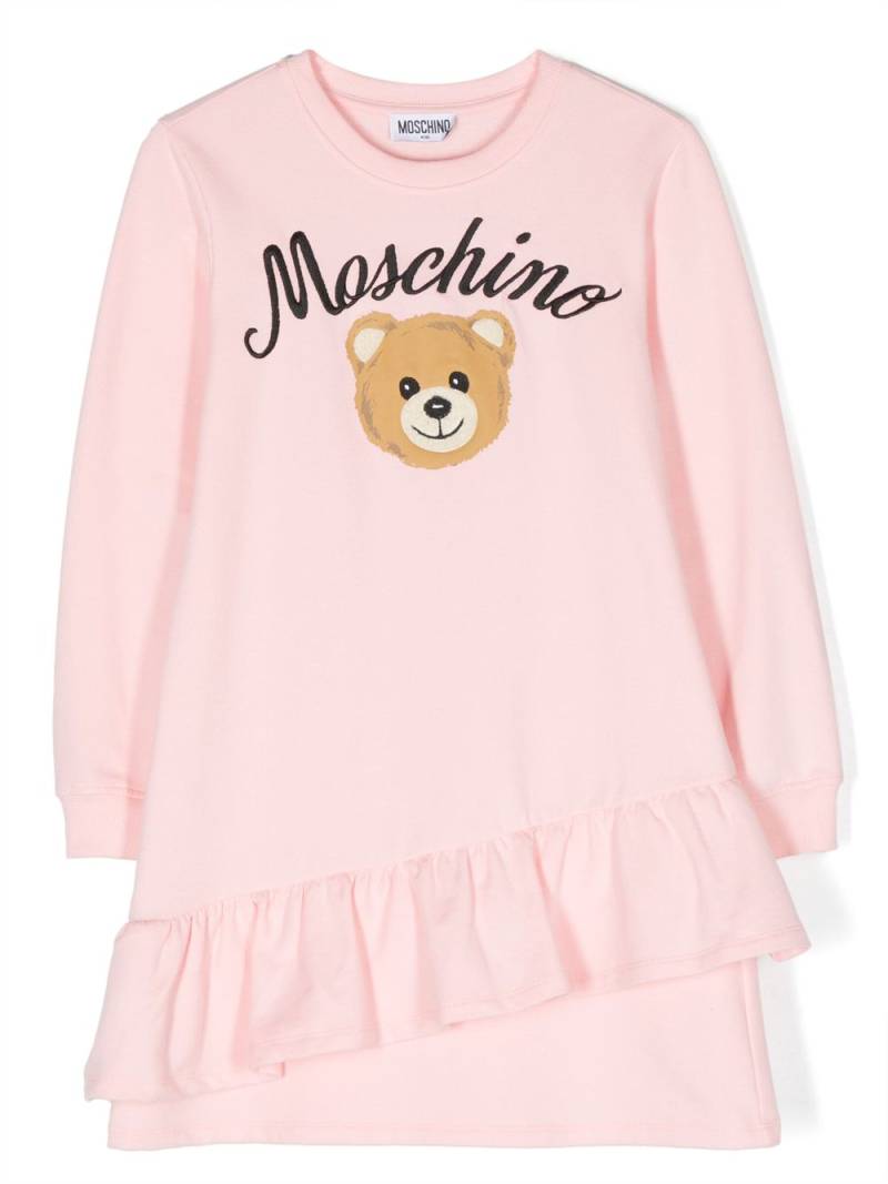 Moschino Kids logo-embroidered ruffle dress - Pink von Moschino Kids